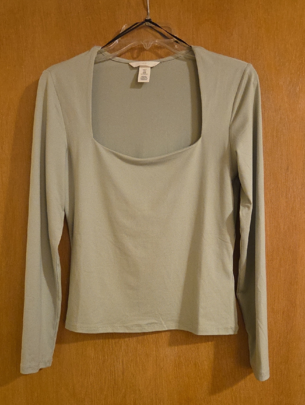 H&M Light Sage Green Long Sleeve Square Neck Top